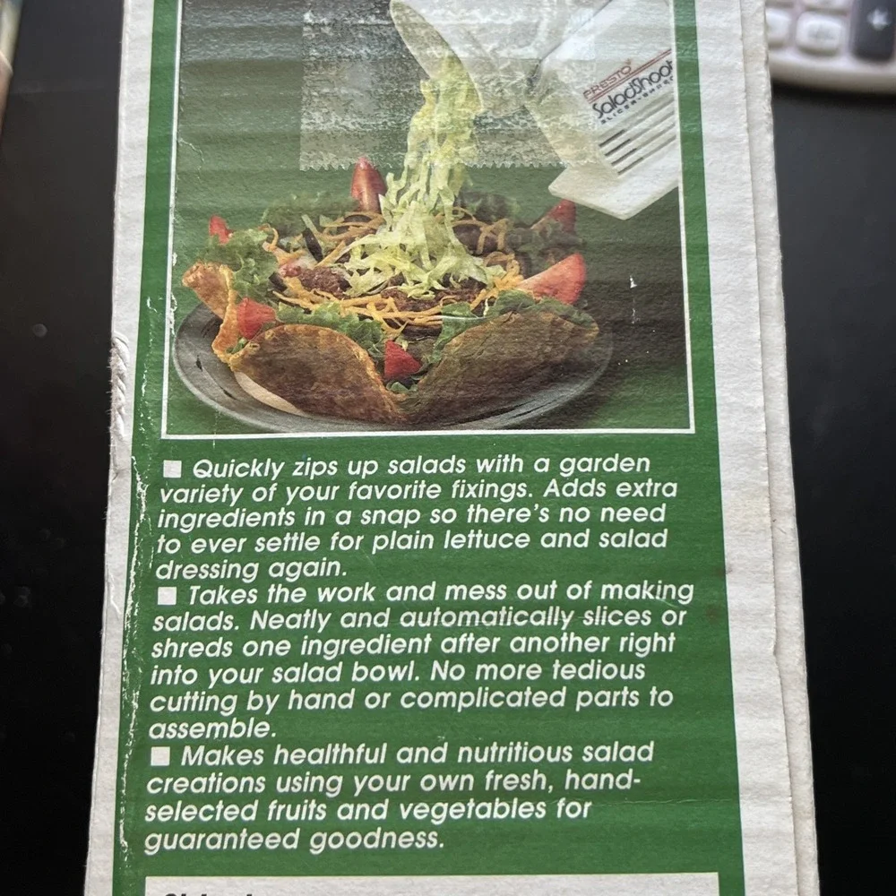 Vintage 1989 Presto 02910 Salad-Shooter Electric Food Slicer Shredder New NOS